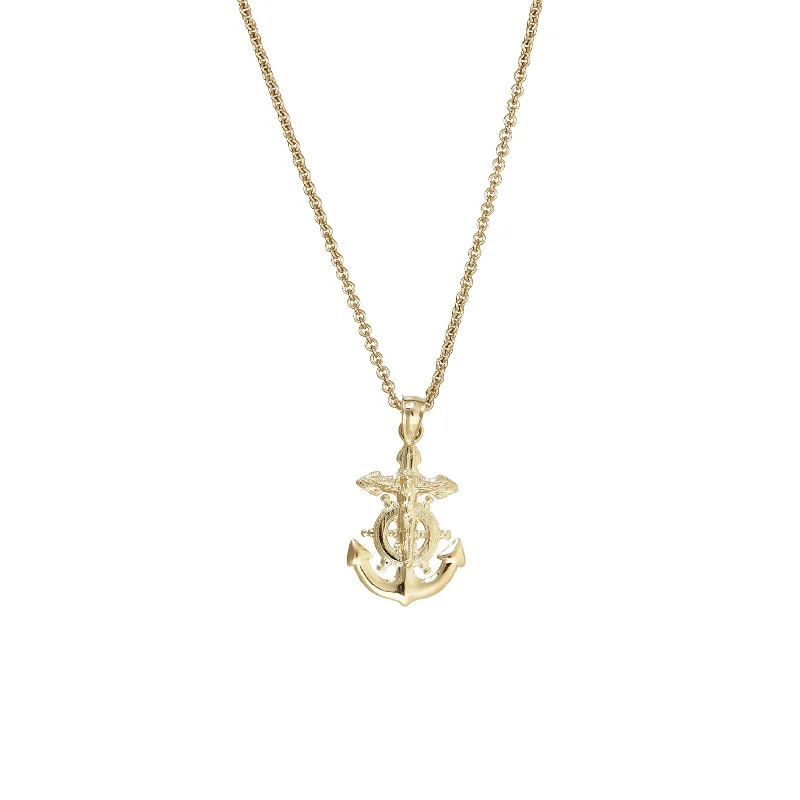 Vintage Gold Pendant Necklace for Brides-Yellow Gold Nautical Cross Wheel & Anchor Fancy Necklace (14K)