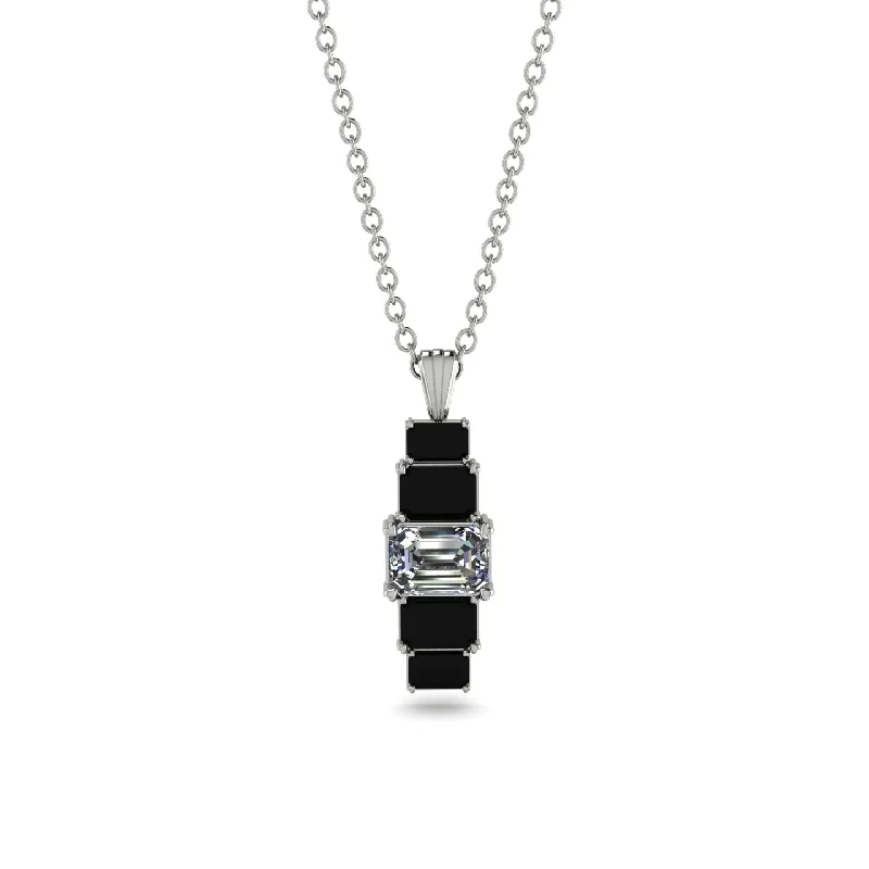 Custom Birthstone Pendant Necklace for Women-Emerald Cut Diamond Stairs Necklace - Briella No. 33