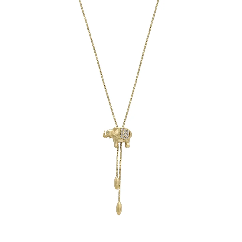 Layered Necklace with Gold Chains for Women-Elephant Hanging Bead Necklace (14K)