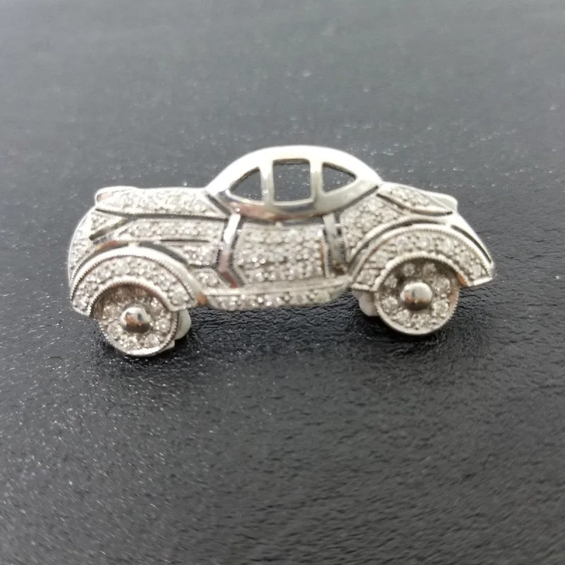 Artistic Silver Brooch-Car Brooch of 18 KT White Gold with Diamonds