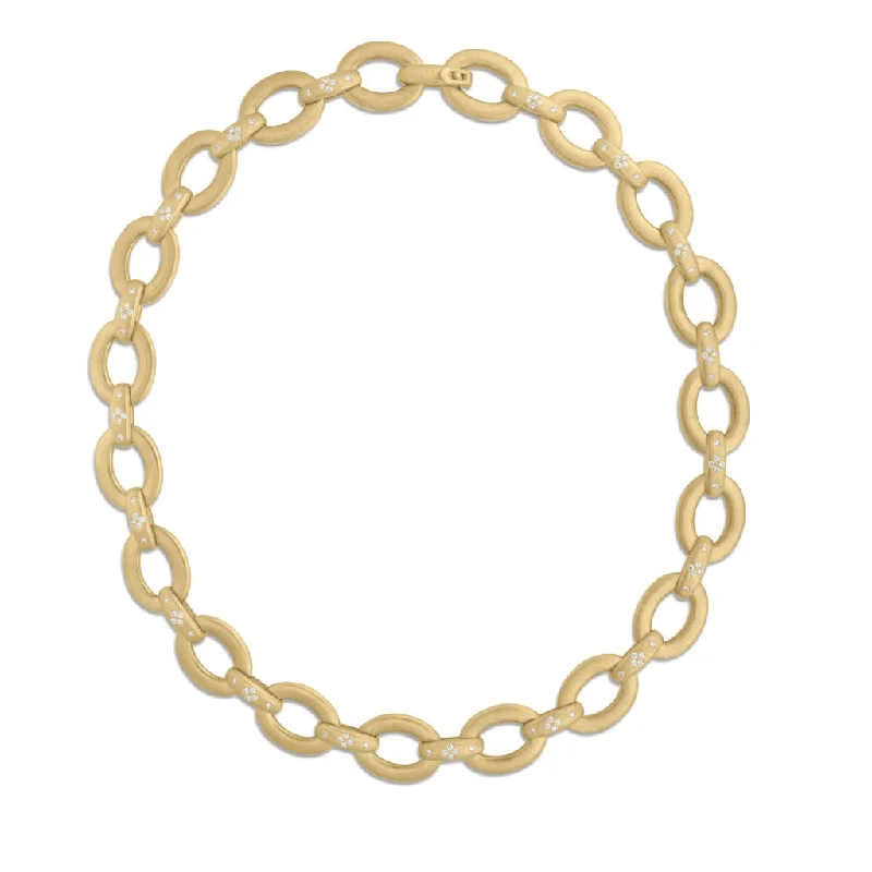 Fashionable Choker Necklace with Charms-18Kt Yellow Gold Duchessa Diamonds Small Oval Link Necklace