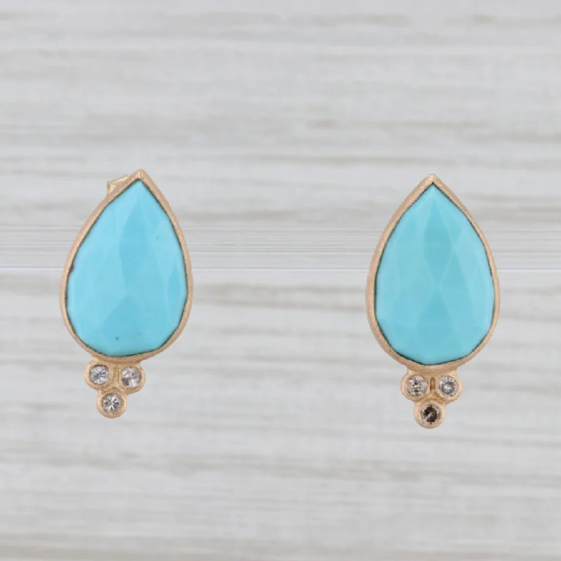 Stud Earrings with Opal Stones-New Nina Nguyen Turquoise Diamond Teardrop Earrings 18k Yellow Gold Pierced