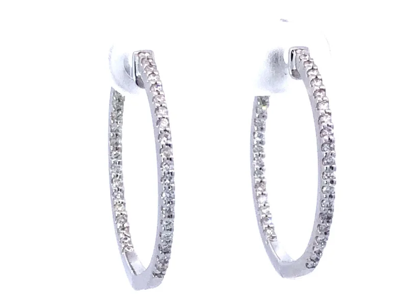 Antique Gold Earrings-Inside Out Diamond Hoop Earrings in 18K White Gold