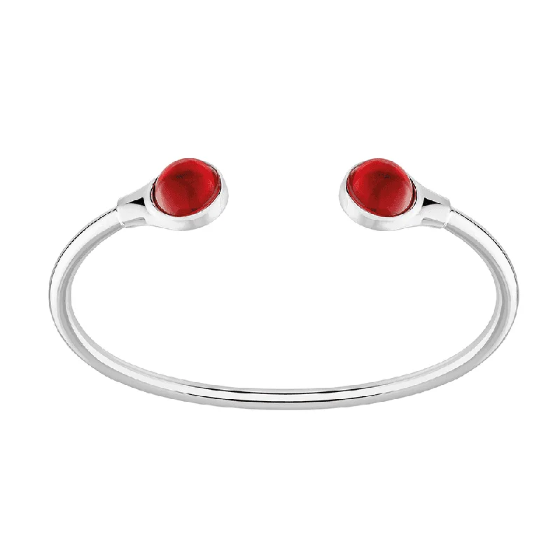 Simple Gold Bangles with Dazzling Details-Sterling Silver Red Crystal Cabochon Flexible Bangle