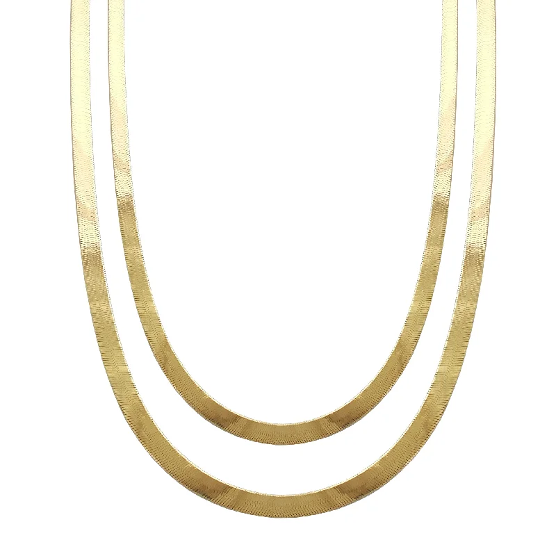 Simple Gold Necklace with Minimalist Pendant-Herringbone Chain (14K)