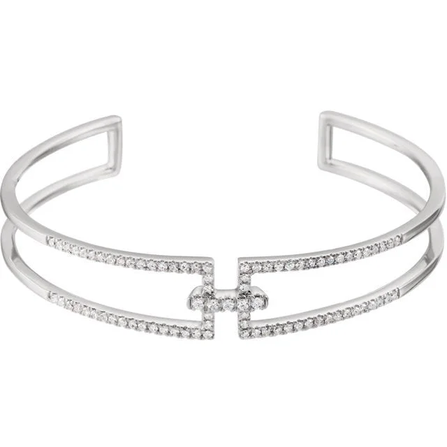 Luxury Crystal Bracelet for Evening Wear-14KT White Gold 3/4 CTW Diamond Cuff Bracelet