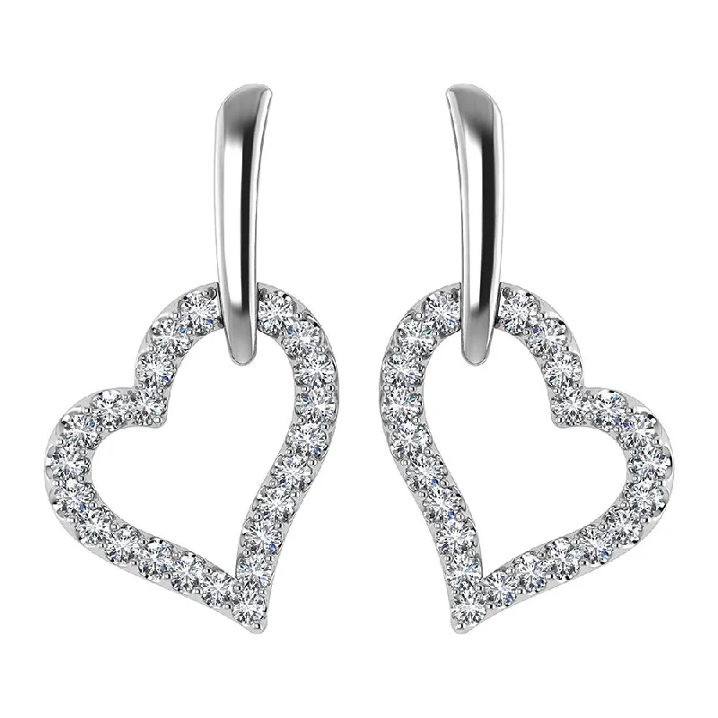 Large Hoop Earrings for Women-10K White Gold 1/5 Ct.Tw. Diamond Heart Earrings