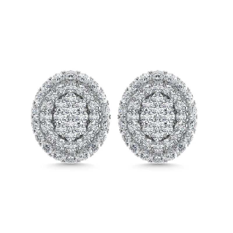 Trendy Silver Earrings-Diamond 5/8 Ct.Tw. Cluster Fashion Earrings in 14K White Gold Gold