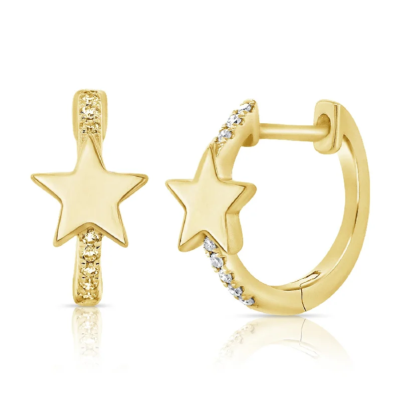 Artisanal Hoop Earrings-Diamond Star Huggie Earrings made in 14K Gold