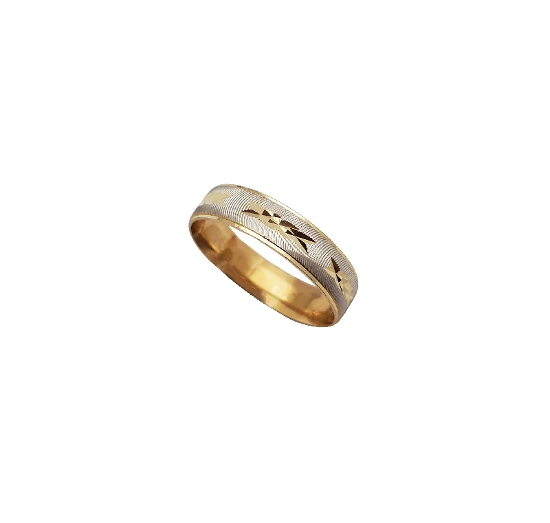 Custom Gold Ring with Family Birthstones-Two-Tone Calico Diamond-Cut Band (14K)