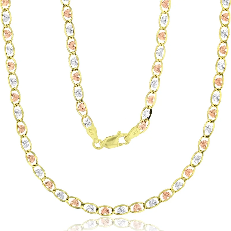 Elegant Gold Necklace with Gemstone Pendant-Tricolor Valentino Heart Link Necklace (14K)