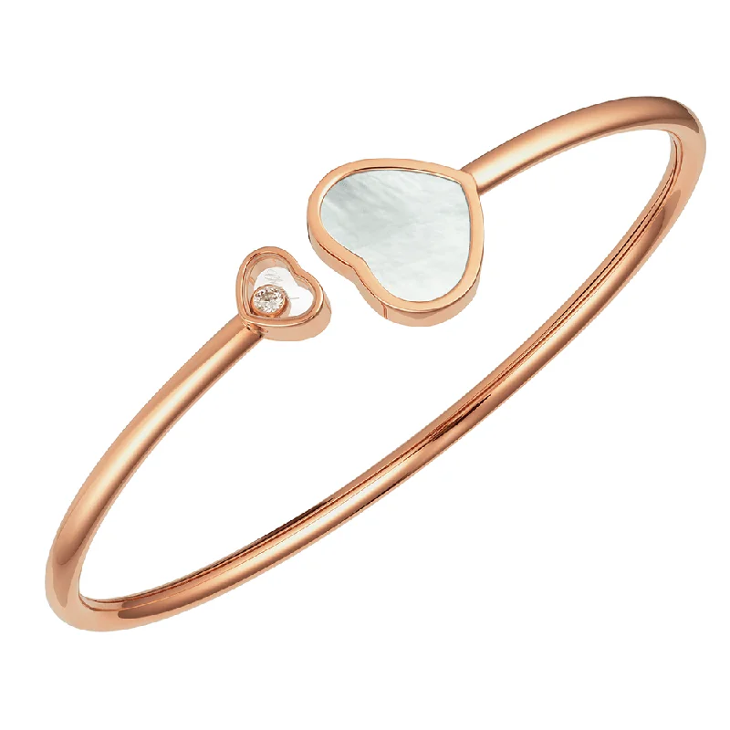 Elegant Silver Bangles with Custom Birthstone Charms-18ct Rose Gold Happy Hearts Mother Of Pearl & Diamond Bangle