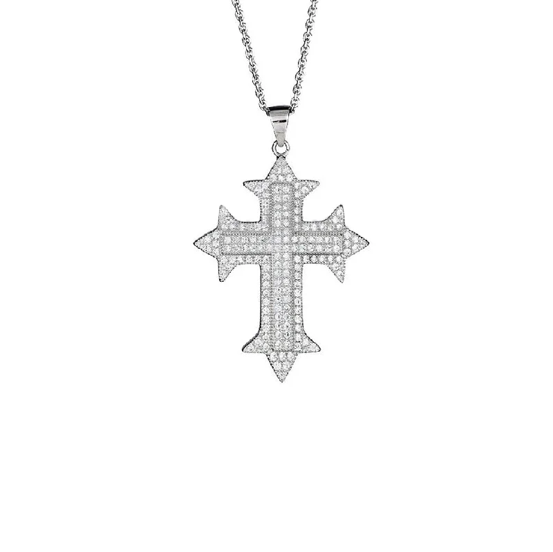 Bohemian Stone Necklace with Silver Details-Iced-Out Cross Necklace (Silver)