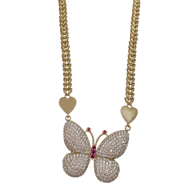 Simple Long Necklace with Pendant-Butterfly Fancy Chain (14K)