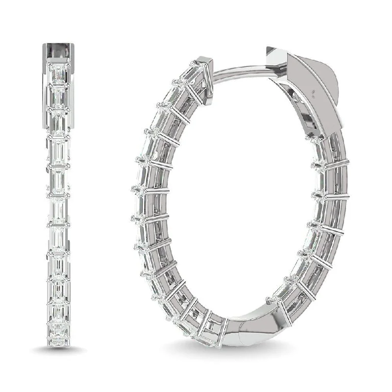 Stunning Silver Earrings-Diamond 1/3 Ct.Tw. Baguette Hoop Earrings in 14K White Gold