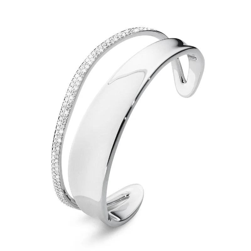 Elegant Silver Bangle Set with Engraving-Marcia Sterling Silver Diamond Set Bangle