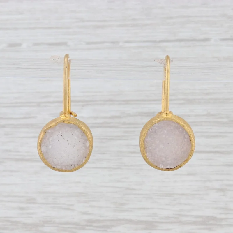 Teardrop Earrings for Weddings-New Nina Nguyen White Druzy Quartz Earrings Sterling Silver 22k Gold Vermeil