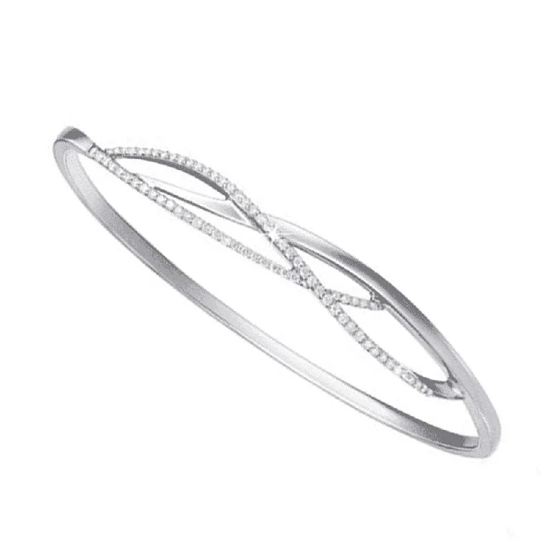 Custom Bangle Set for Brides with Personal Engraving-18ct White Gold Diamond Wave Bangle