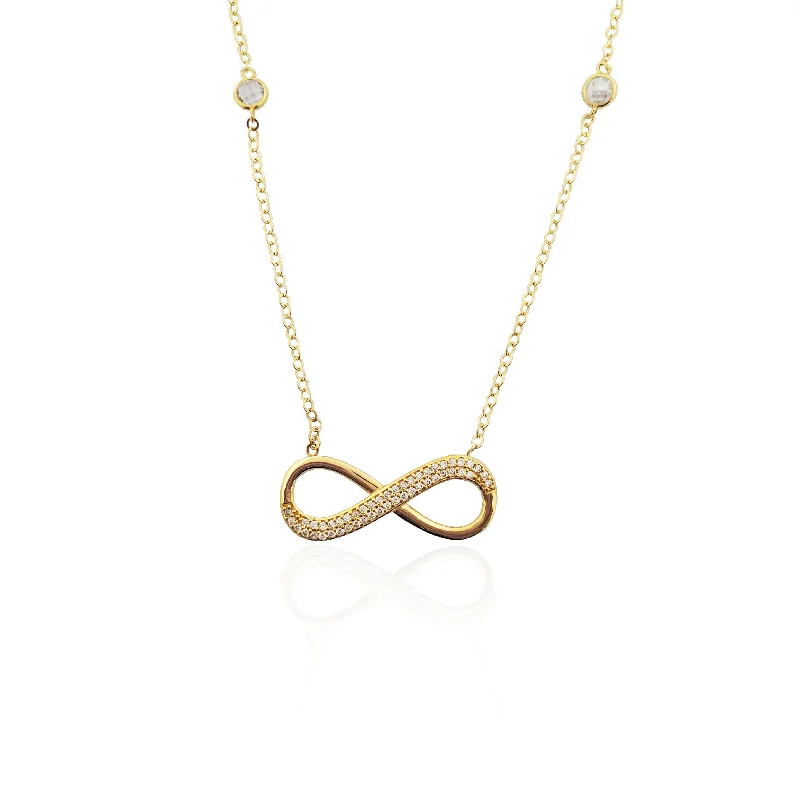 Simple Silver Necklace for Minimalist Style-Infinity CZ Pendant Necklace (14K).