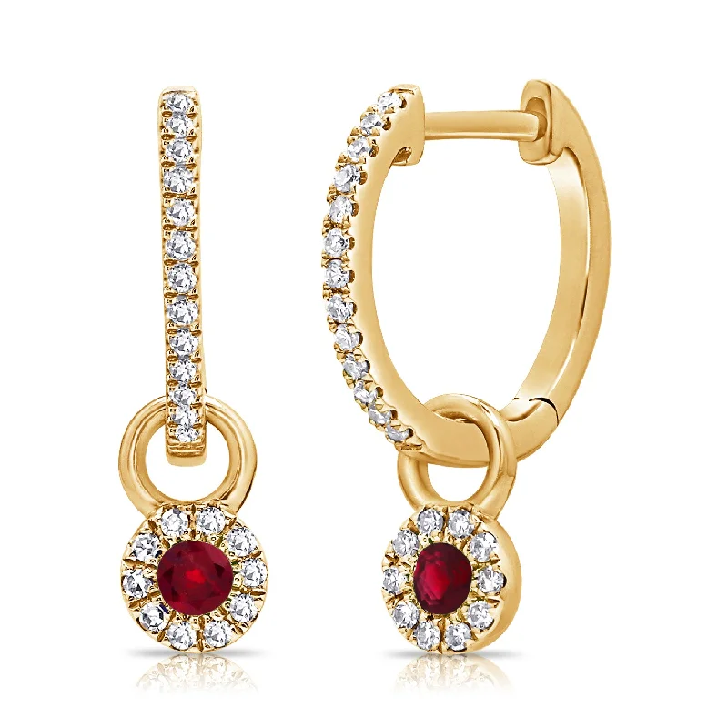 Designer Earrings for Women-0.41ct Ruby Huggie with Charm