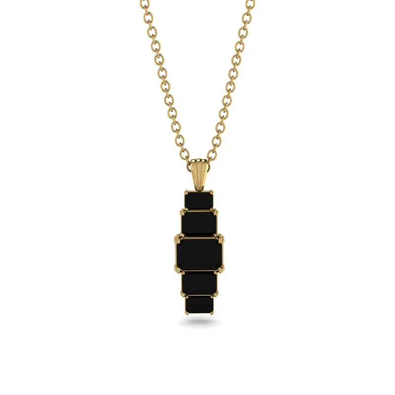 Unique Gemstone Necklace with Pendant-Emerald Cut Black Diamond Stairs Necklace - Briella No. 37