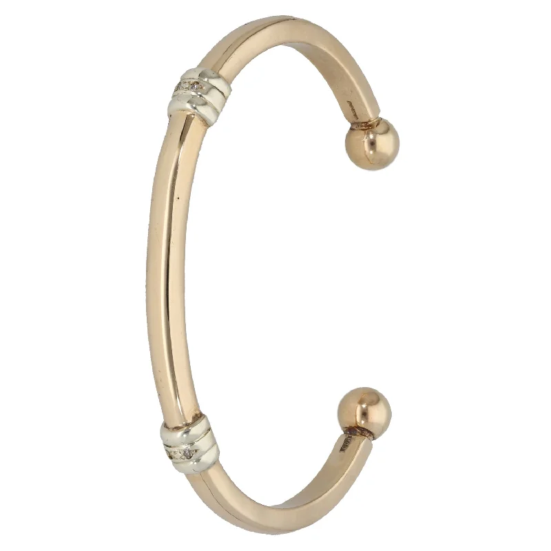 Fashionable Gold Bangles with Geometric Patterns-9ct Gold 0.02ct Diamond Torque Bangle