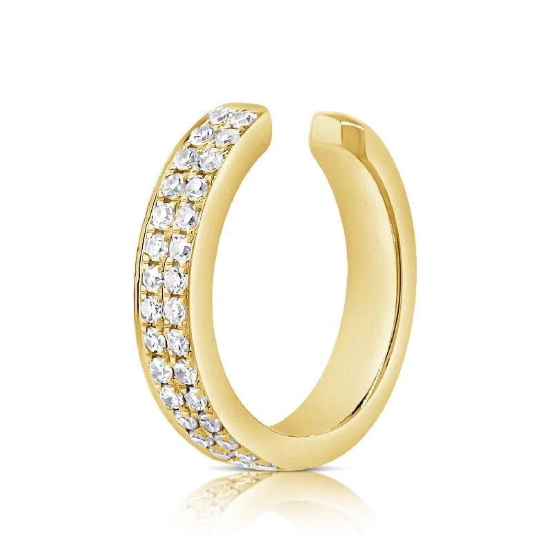 Small Diamond Earrings for Daily Wear-Gold Cuff Earring Double Row Pave Diamonds