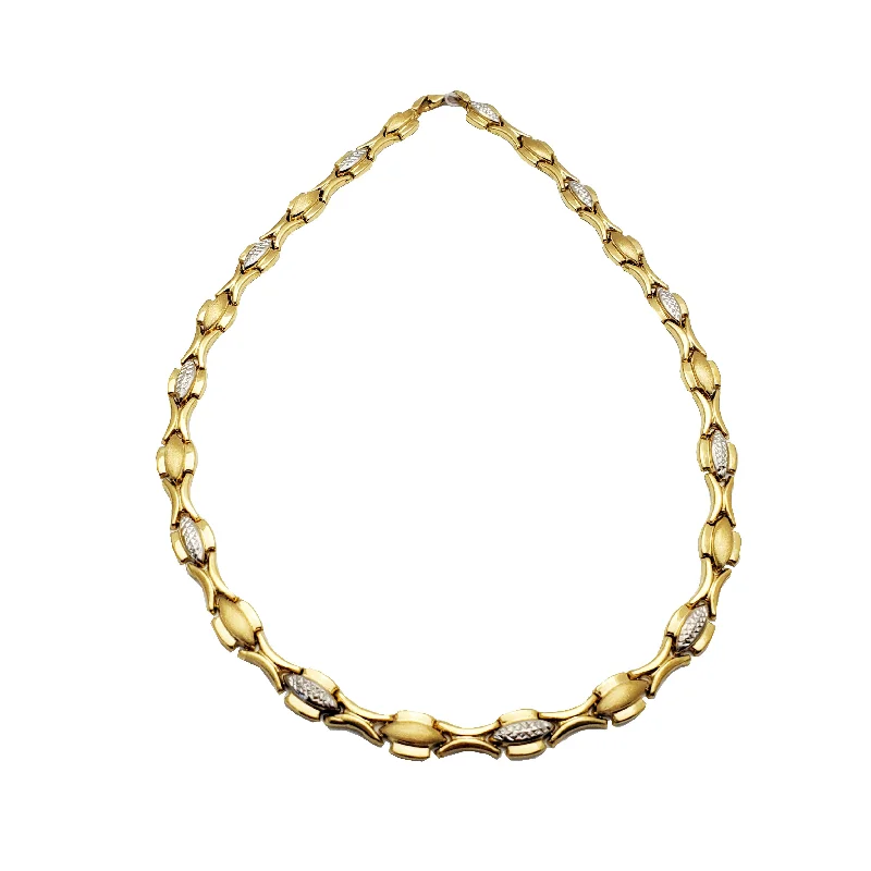 Simple Necklace with Gold Pendant for Brides-Two Tone Fancy Chain (14K)