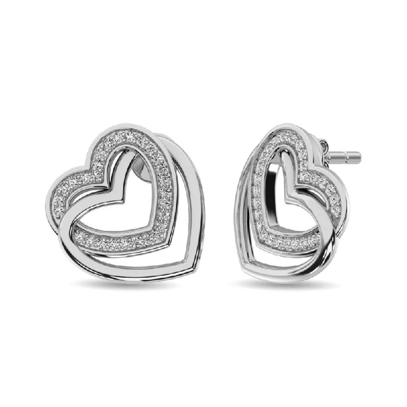 Sparkling Silver Earrings-Diamond Duel Heart Earrings 1/50 ct tw in Sterling Silver