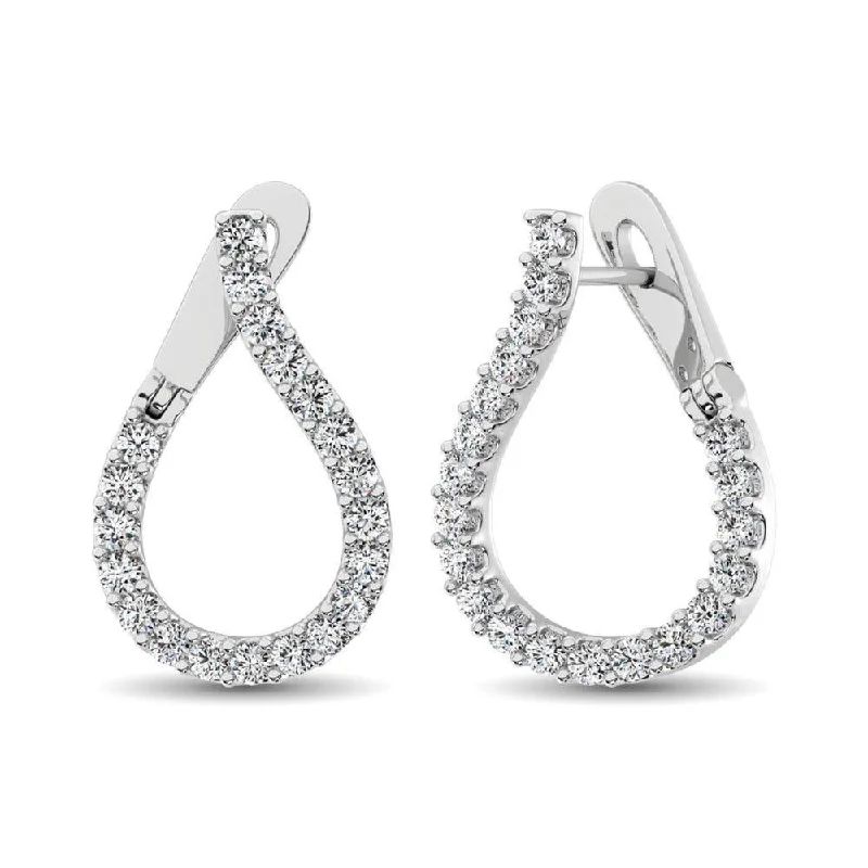 Personalized Earrings for Teens-14K White Gold Diamond Hoop Earrings