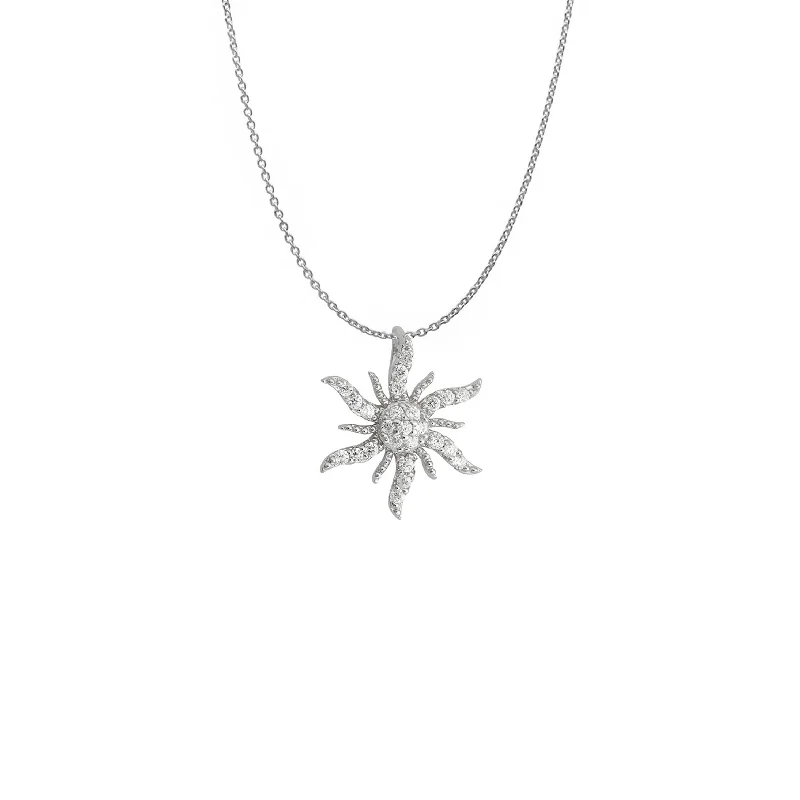 Elegant Black Diamond Necklace-Sun Necklace (Silver)