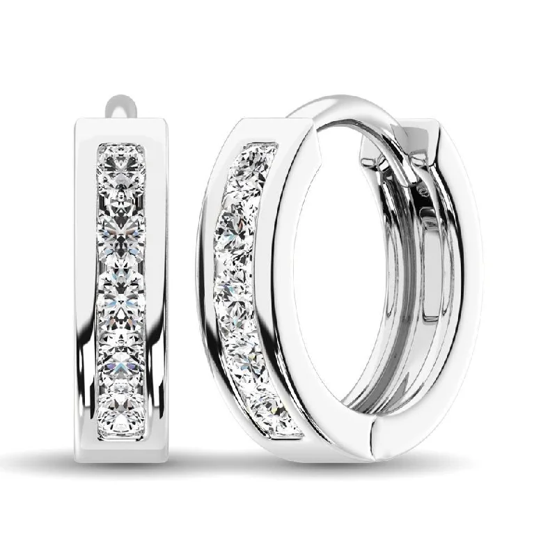 Small Diamond Earrings for Daily Wear-10K White Gold 1/5 Ct.Wt. Diamond Hoop Earrings