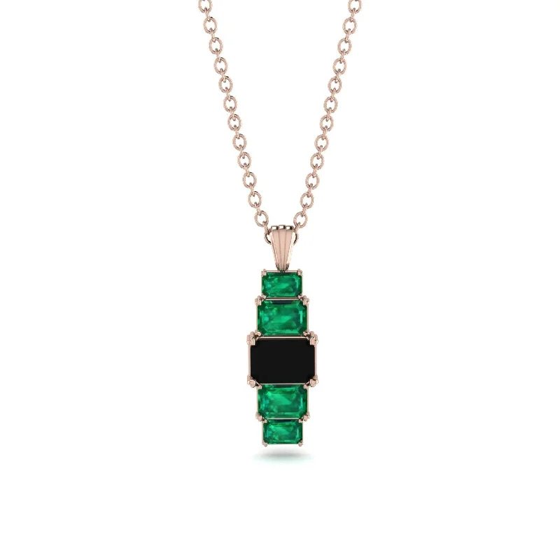 Elegant Sapphire Necklace for Weddings-Emerald Cut Black Diamond Stairs Necklace - Briella No. 23