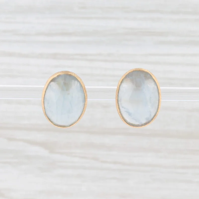 Unique Gemstone Stud Earrings-New Nina Nguyen Aquamarine Stud Earrings 18k Yellow Gold March Birthstone