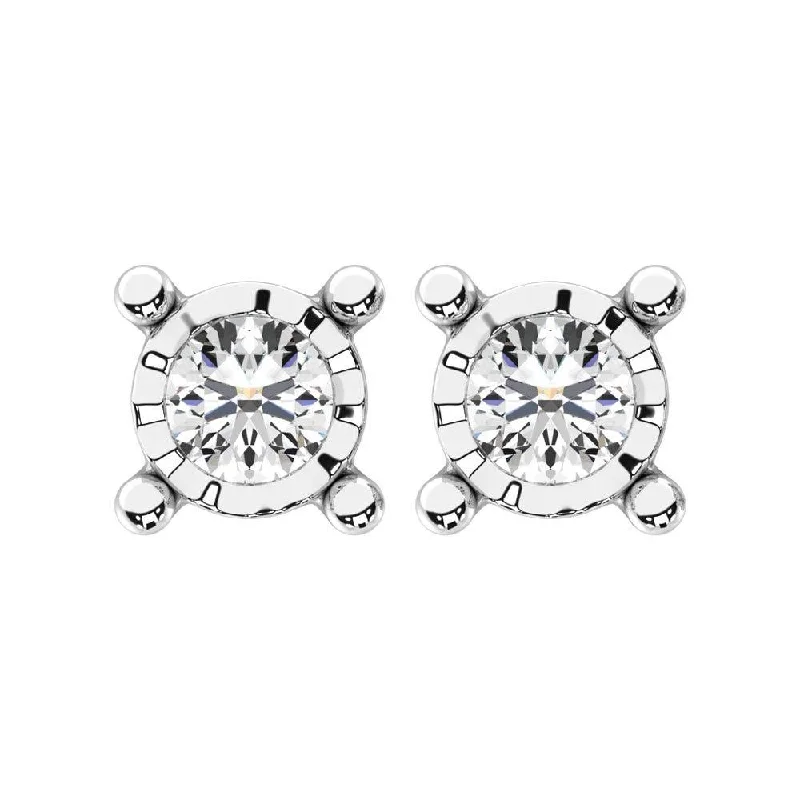 Unique Handcrafted Earrings-Diamond Solitaire Stud Earrings in 14K White Gold