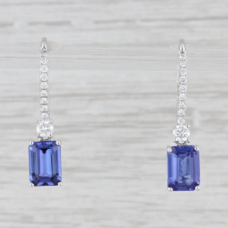 Trendy Silver Earrings-New 2.03ctw Tanzanite Diamond Drop Earrings 14k White Gold Dangle