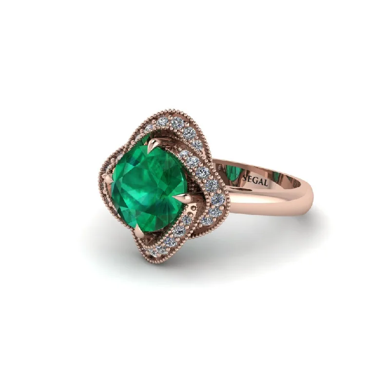 Classic Gold Ring with Diamond Accent-Emerald Floral Infinity Engagement Ring - Brinley No. 5