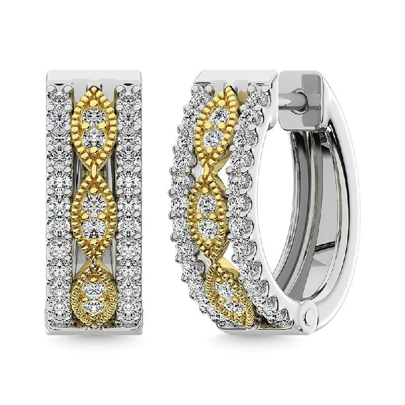 Luxury Earrings for Bridesmaids-Diamond 3/8 Ct.Tw. Hoop Earrings in 14K Two Tone Gold