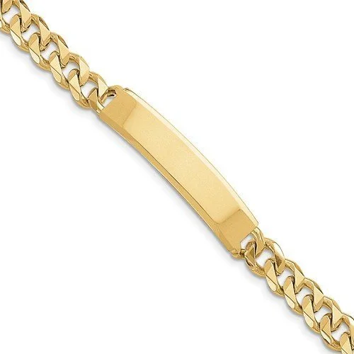 Classic Silver Bracelet with Oval Pendant-Mens 14k Hand-Polished Curb Link ID Bracelet-8 Inches