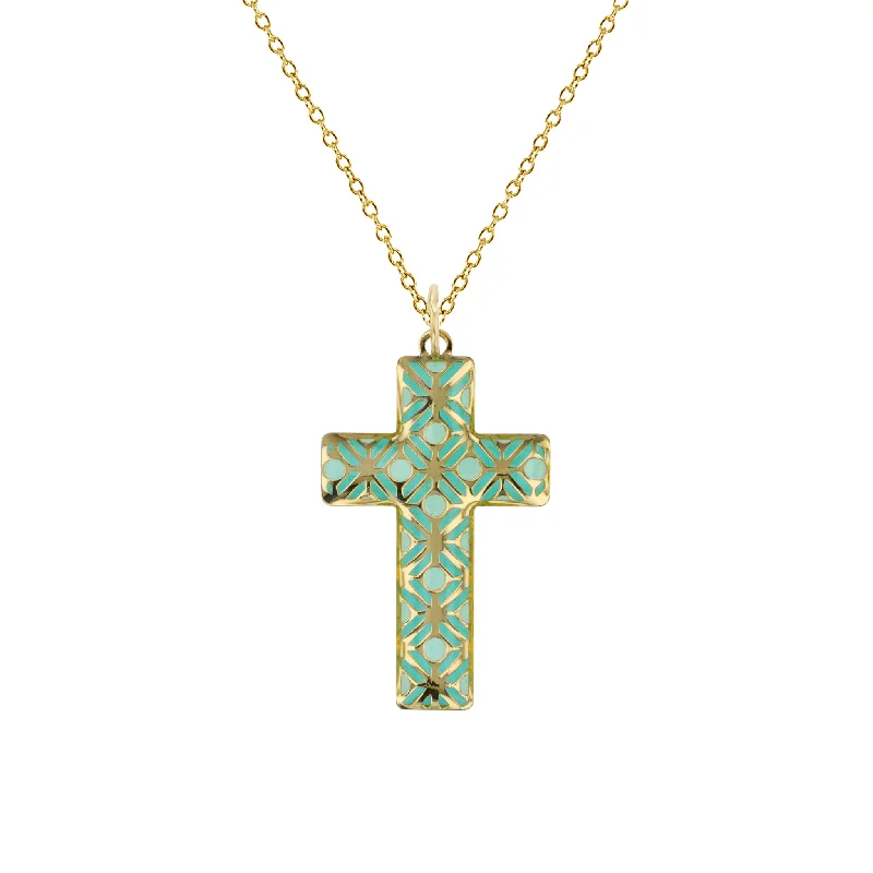 Custom Silver Name Necklace for Bridesmaids-Enameled Cross Fancy Necklace (14K)