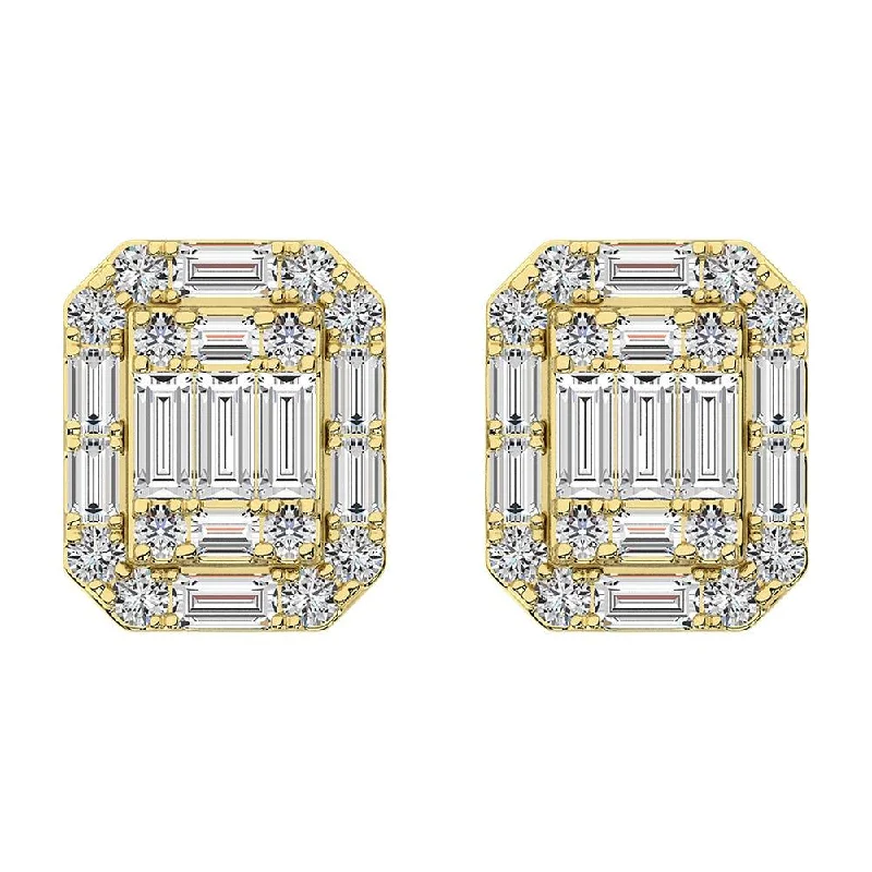 Unique Statement Earrings-Diamond 3/8 Ct.Tw. Round and Baguette Fashion Earrings in 14K Yellow Gold