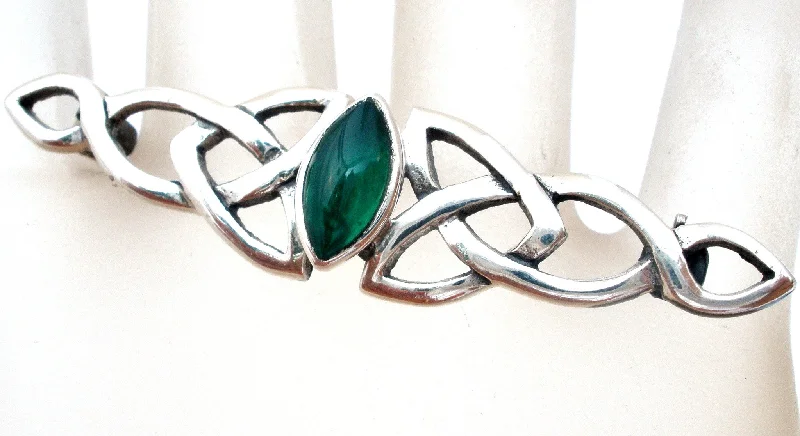 Unique Design Brooch-Sterling Silver Chrysoprase Bar Pin Brooch Vintage