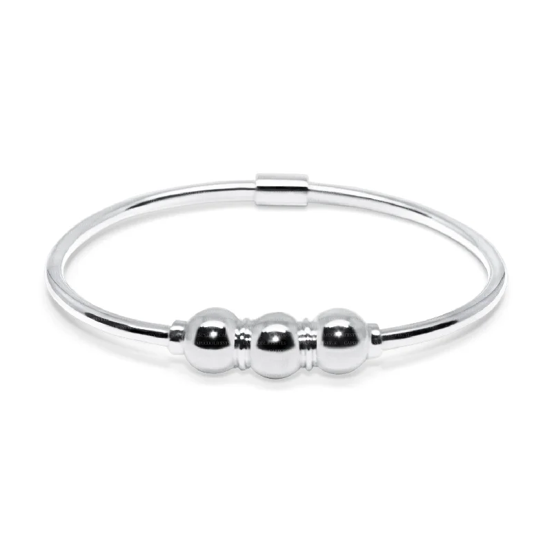 Trendy Cuff Bracelet with Simple Design-Triple Cape Cod Ball Bracelet in All Sterling Silver