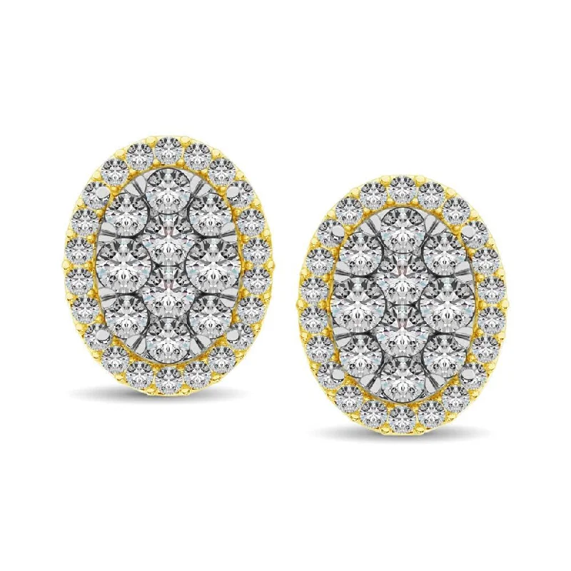 Lightweight Silver Earrings-Diamond 3/4 ct tw Oval Shape Earrings  in 14K Yellow Gold