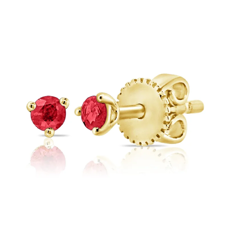 Vintage Crystal Drop Earrings-Ruby Solitaire Stud Earrings from the OKG Collection in 14Kt Gold