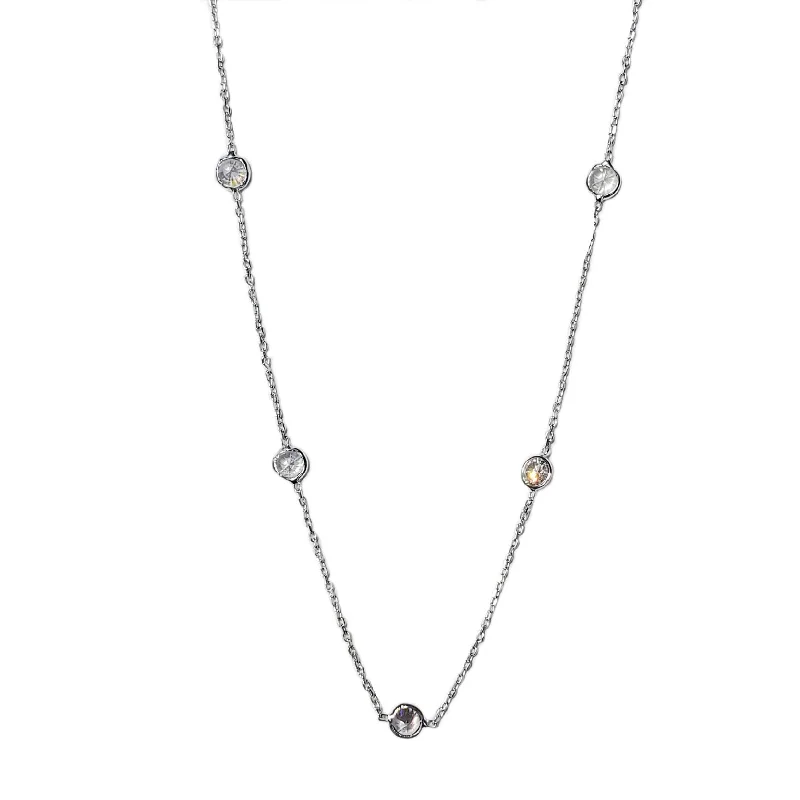 Layered Necklace with Pearls for Weddings-Cubic Zirconia Station Chain (Silver)