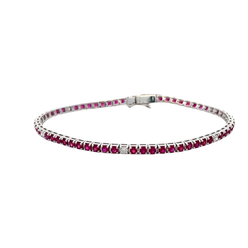 Personalized Heart Bracelet with Engraved Name-Ruby and Diamond Tennis Bracelet in White Gold by Allison Kaufman