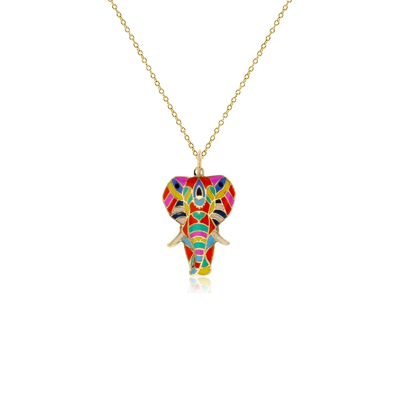 Custom Family Birthstone Necklace for Moms-Multicolor Ornament Elephant Fancy Necklace (14K)