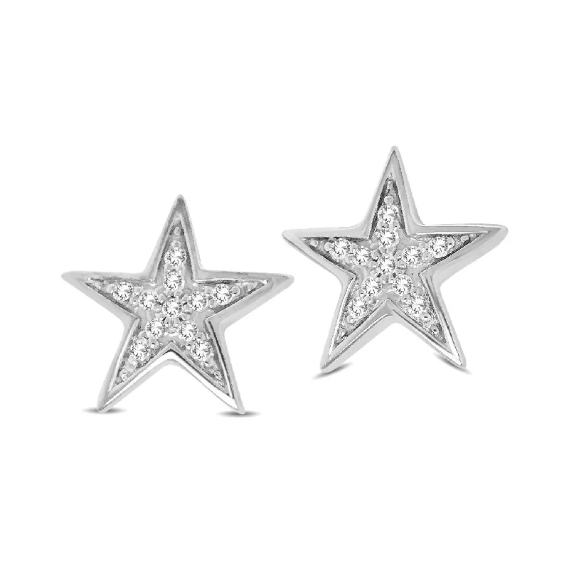 Large Circle Earrings-10K White Gold 1/20 Ctw Diamond Twinkle Star Earrings