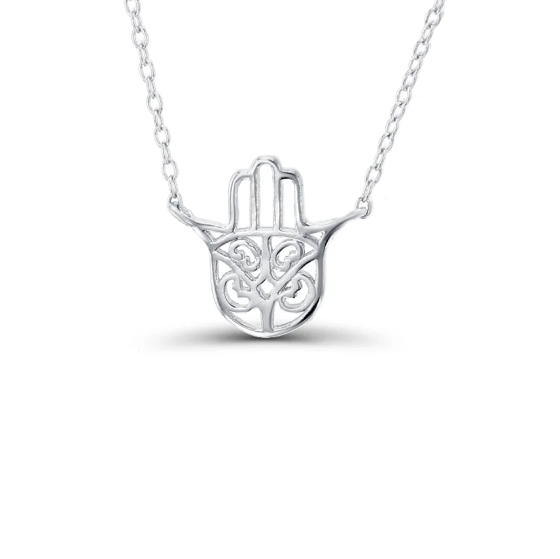 Handmade Silver Necklace with Gemstones-Hamsa Necklace (Silver)